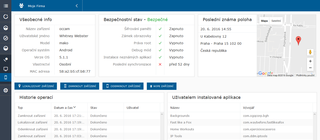 Safetica přehled o mobilních zařízeních